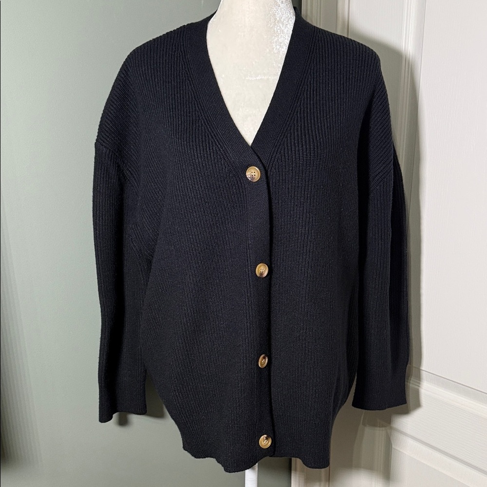Lillusory Black Button Front Ribbed Cardigan Sweater Size M Oversized